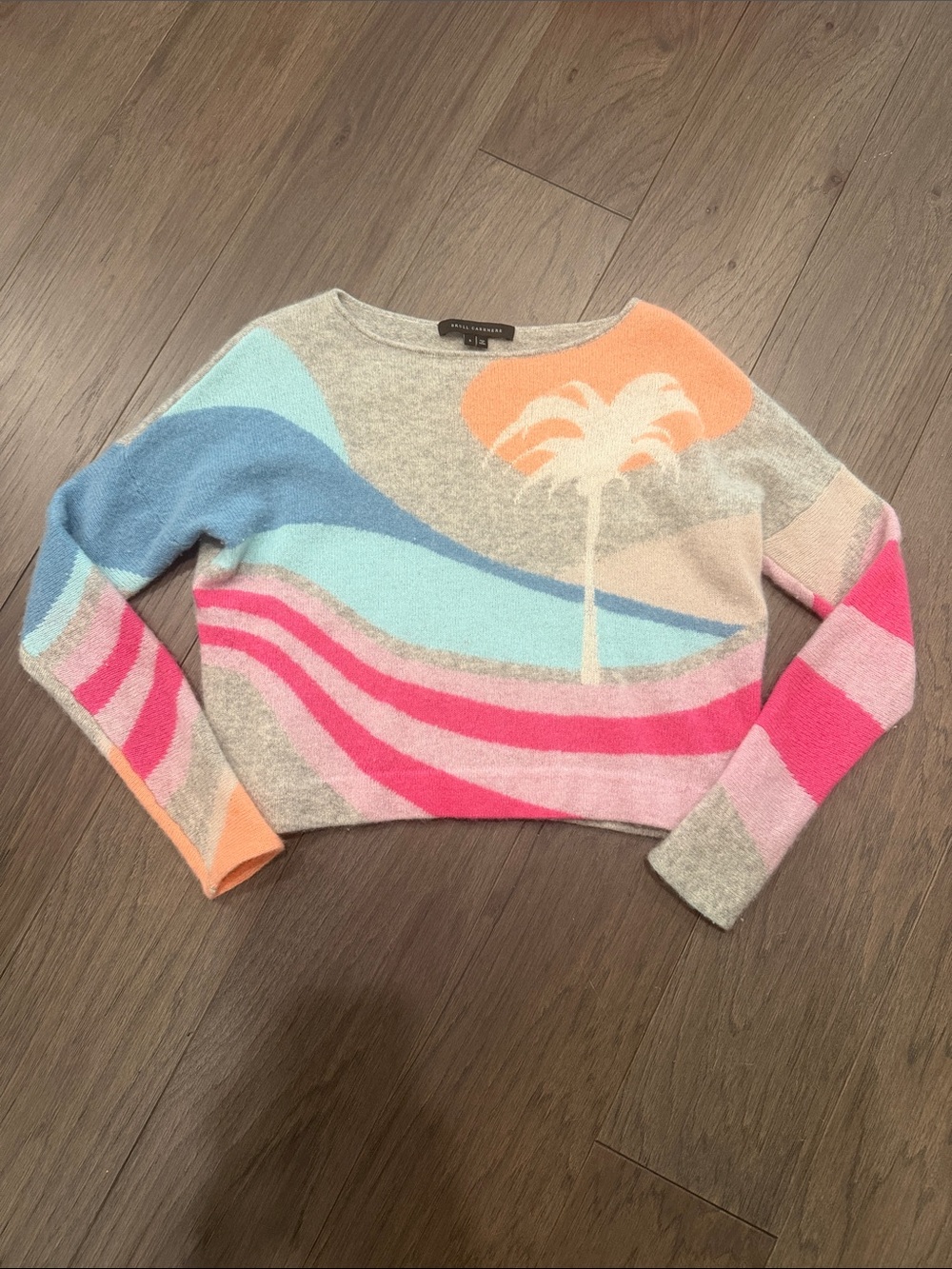 Skull Cashmere Gray Crewneck Sweater with Pastel Pink, Blue & Peach Graphic